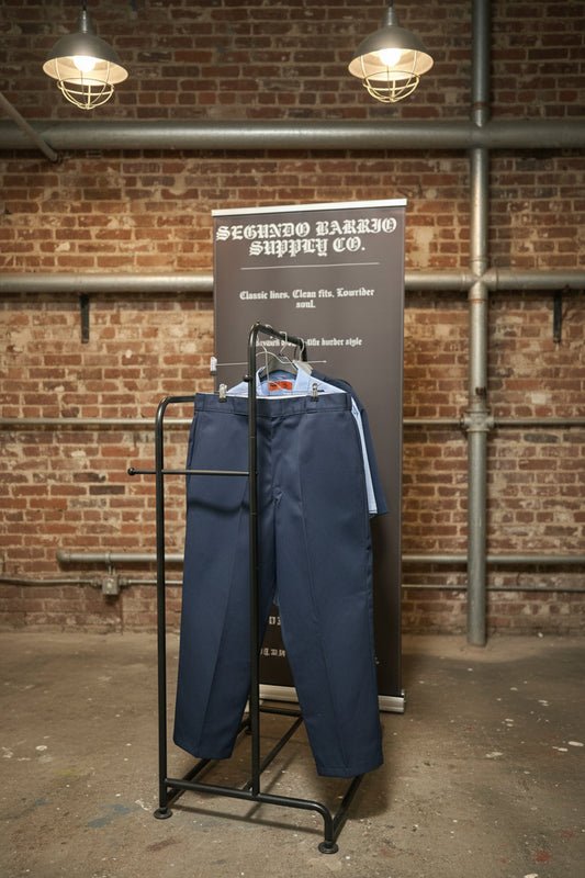 Man wearing Dickies 874 work pants and bandana from Segundo Barrio Supply Co.