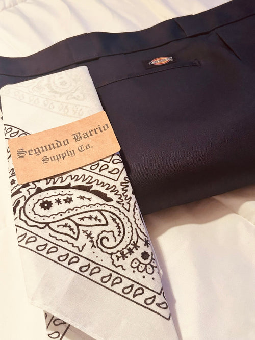 Dickies 874 work pants and classic bandana combo flat lay from Segundo Barrio Supply Co.