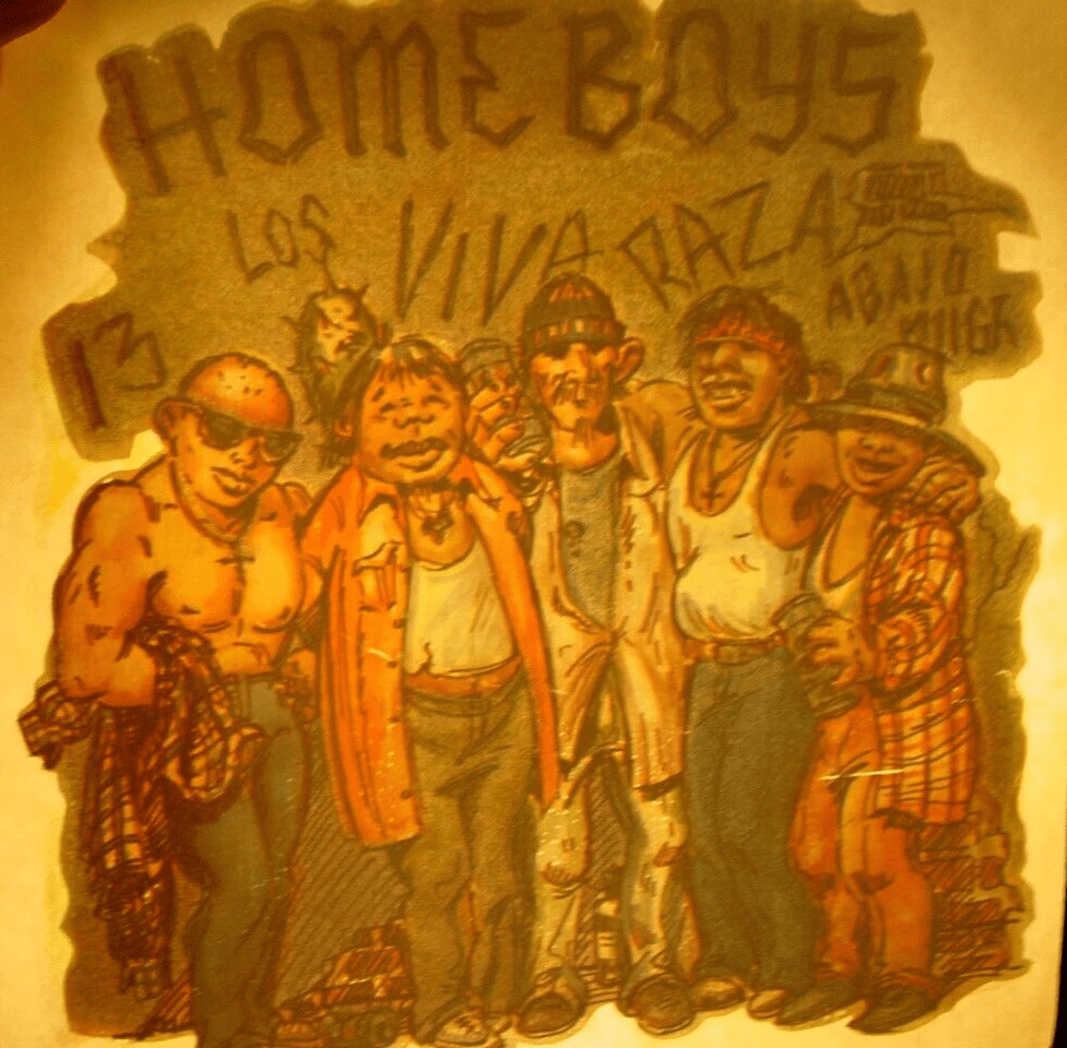 Home Boys Los Viva Raza — Vintage 1970s Chicano Art Iron On Work Shirt - Segundo Barrio Supply Co.